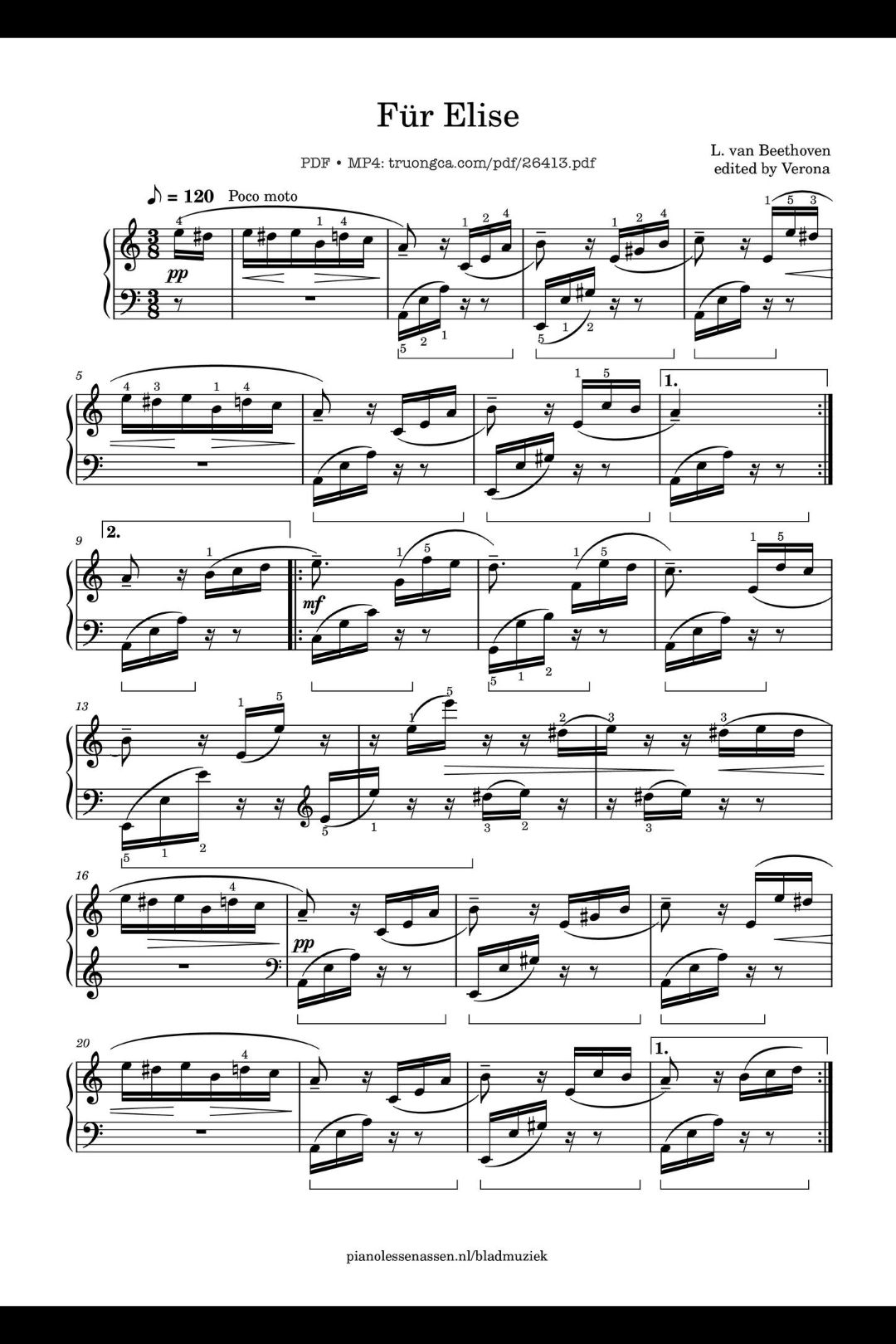 Free Fur Elise Piano Sheet