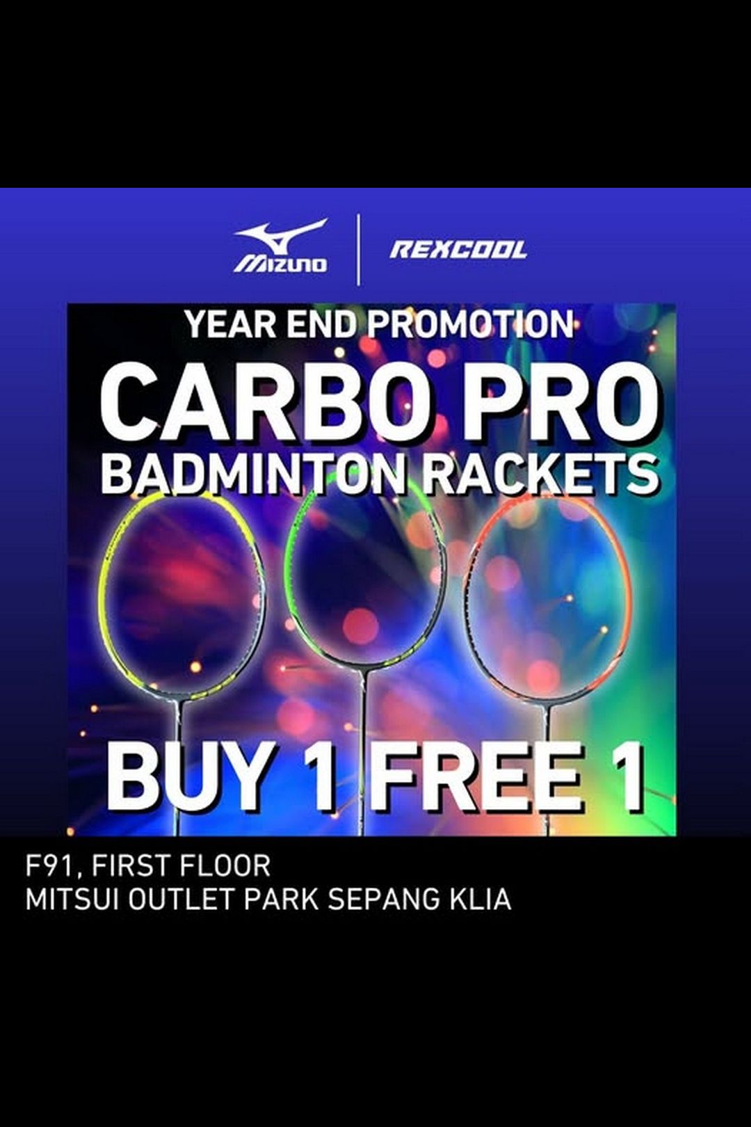 Mizuno Carbo Pro Badminton Rackets Buy 1 Free 1 Promotion at Mitsui Outlet Park KLIA Sepang!