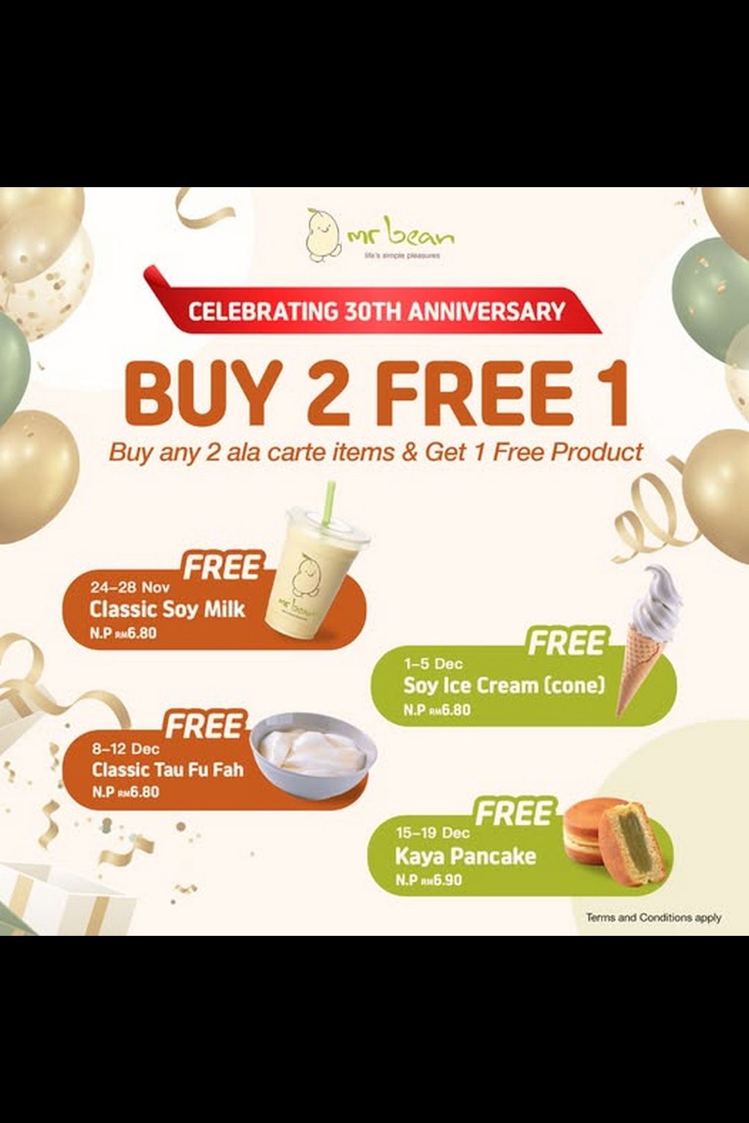 Mr Bean Malaysia: 30th Anniversary Celebration: Free Product Promotion on Weekdays!