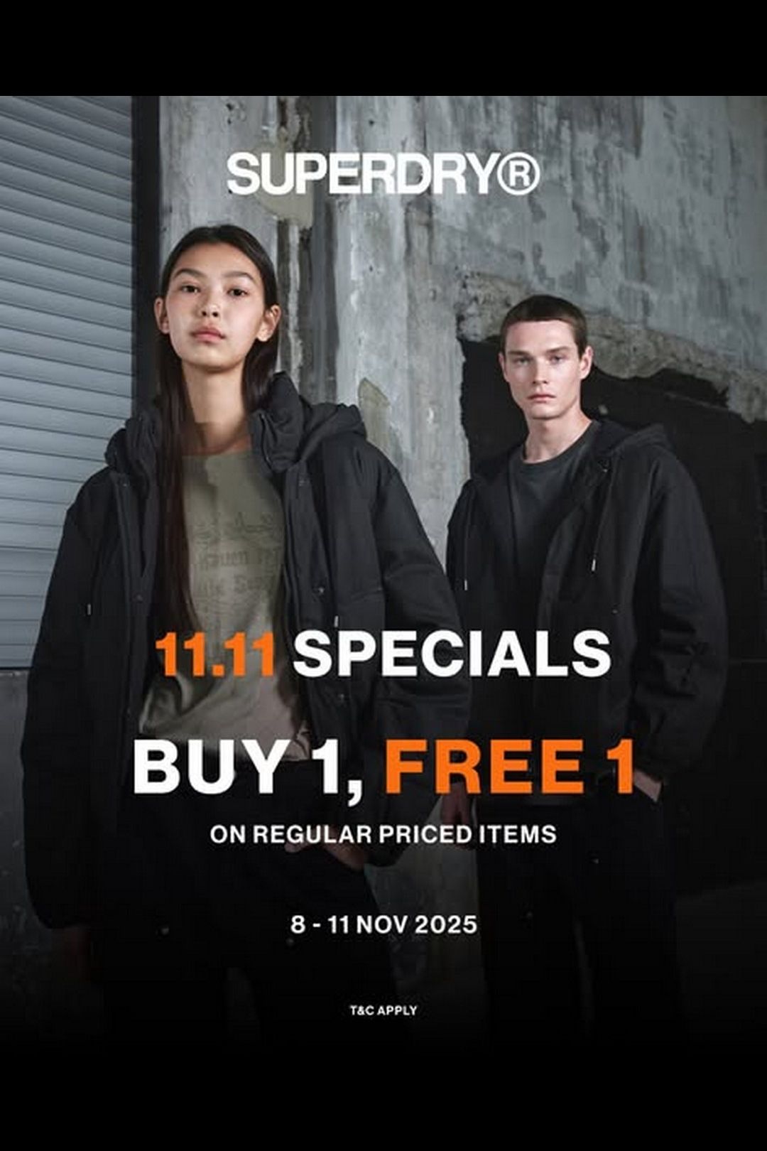 Superdry Malaysia is offering a massive 11.11 sale — enjoy Buy 1 FREE 1 at stores and up to 70% off +Extra 20% OFF!!