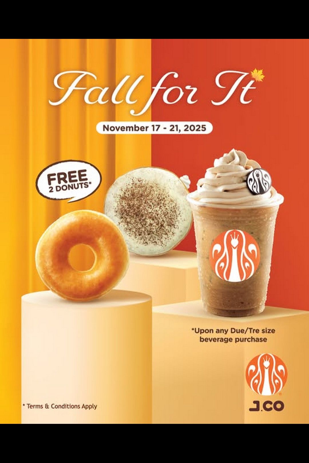 Sweeten your coffee run! Buy ANY Due or Tre drink & get 2 FREE donuts — yes, TWO!