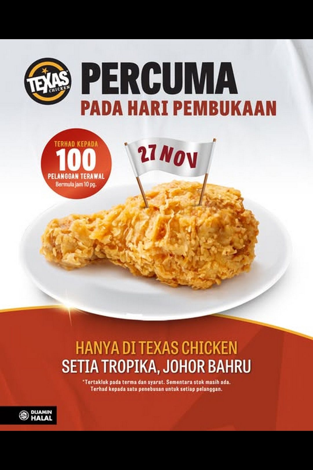 Texas Chicken Setia Tropika Drive Thru Grand Opening – FREE Chicken & JayB Plushie Giveaway!