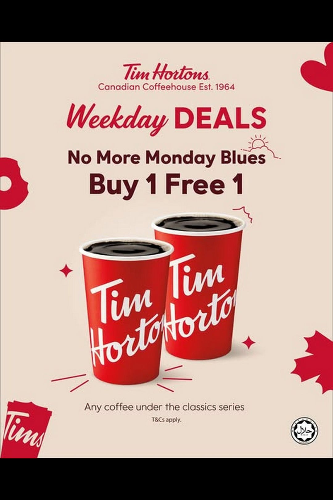 Tim Hortons Malaysia Weekday Treats Promotion – FREE Drinks and Donut Deals Across Malaysia !