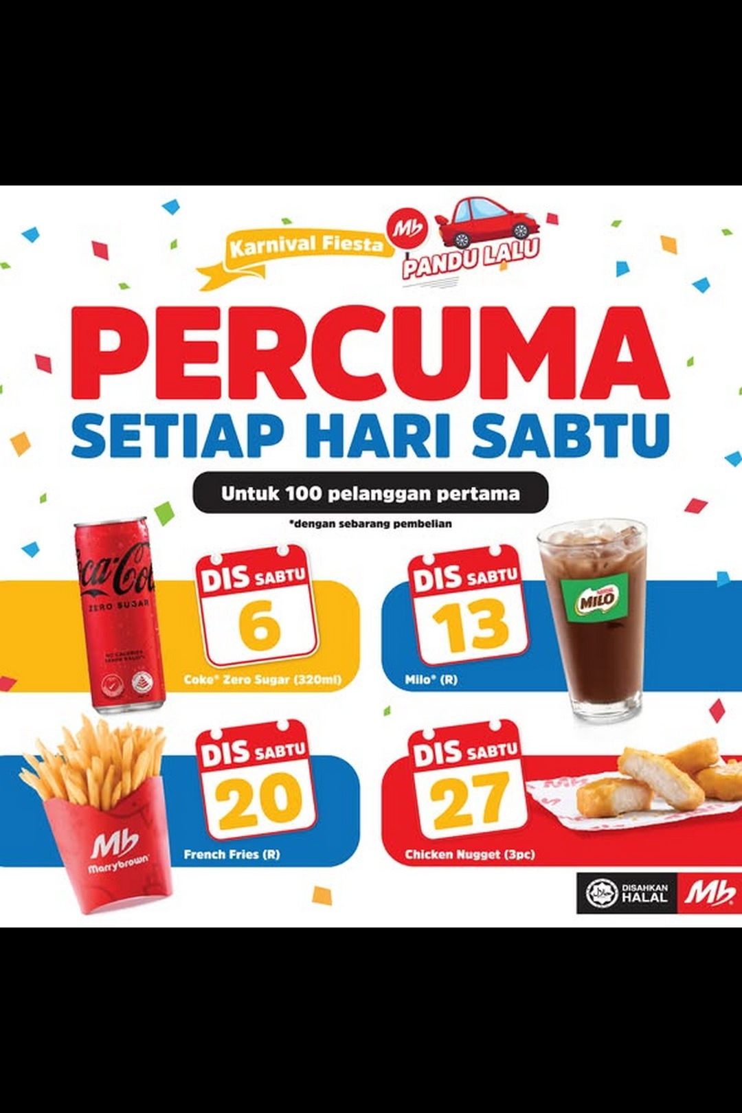  December Drive-Thru Freebliss at Marrybrown! Every Saturday!